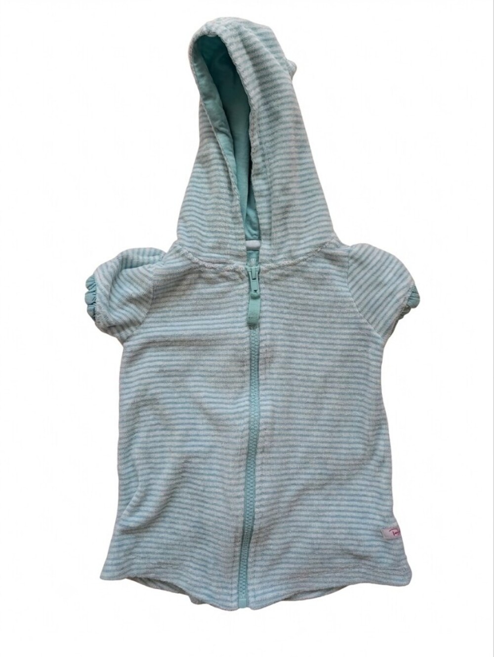 Ruffle Butts Aqua & White Striped Hooded Zip Swim Cover-up 6-12 Months